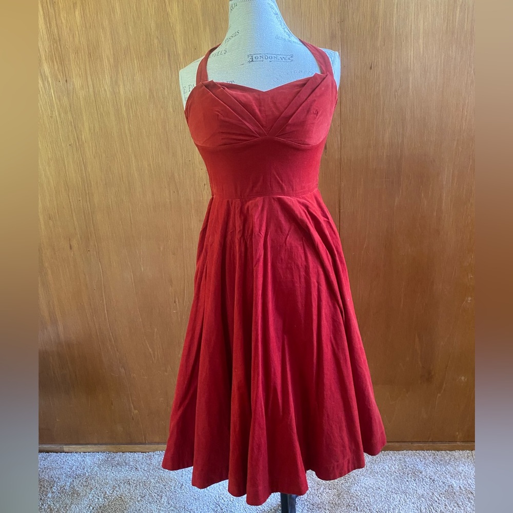 A-line velvet corduroy rust-colored dress Anthropologie
